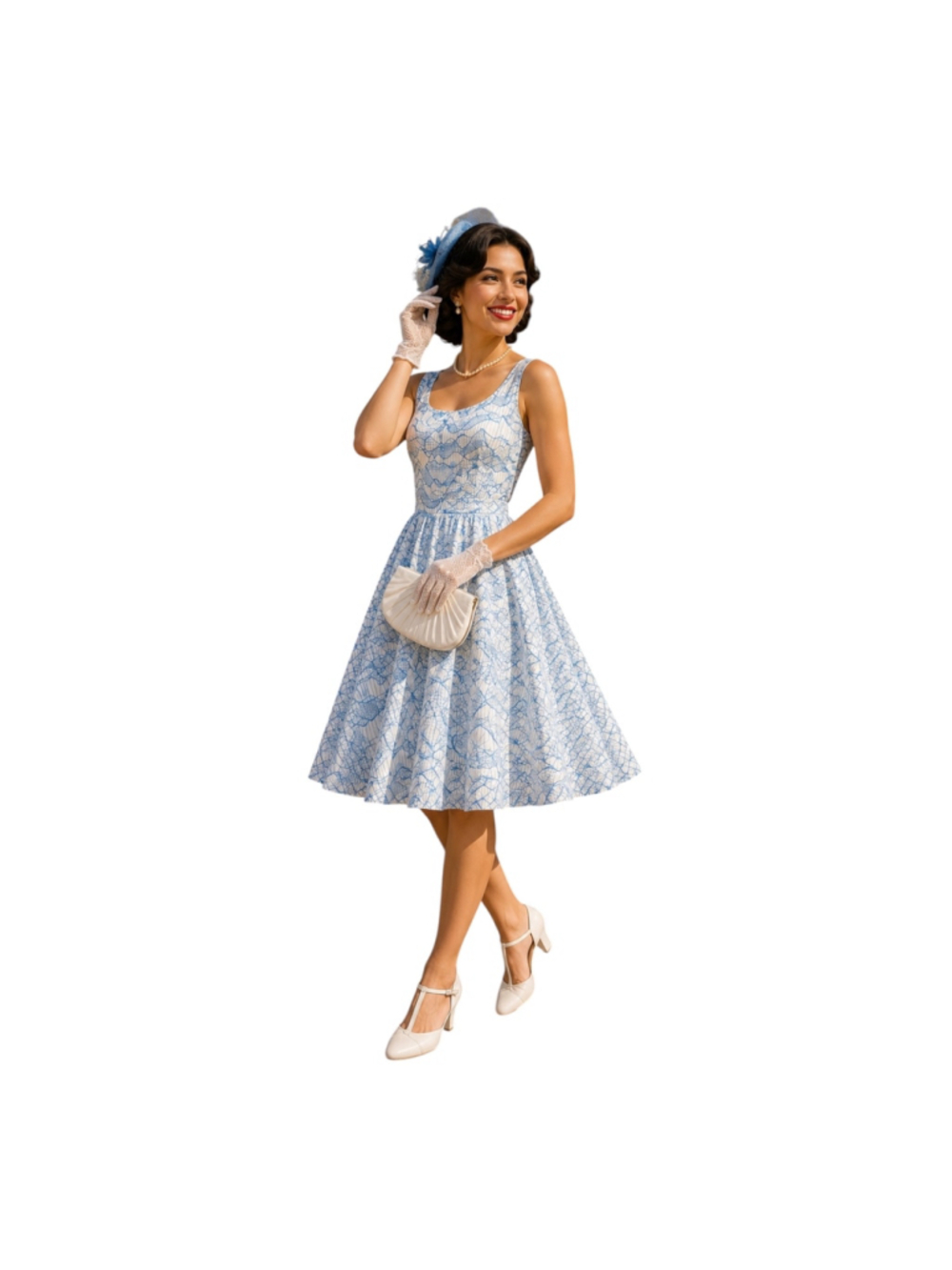 Dapper Day Blue & White Roller Coaster Print Fit & Flare Dress Disney Small